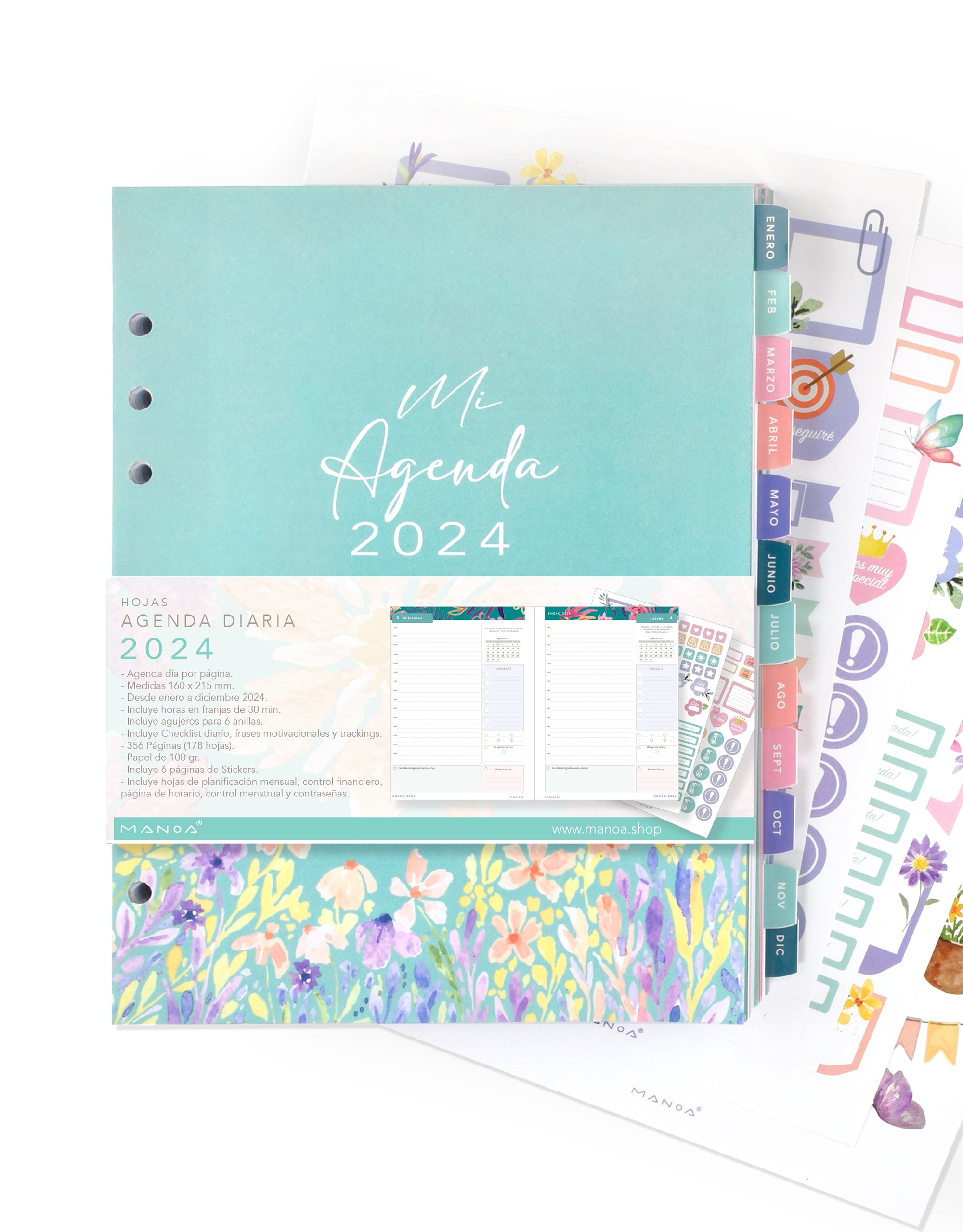 Agenda 2026 Lucía Día Por Página - A5+ (19x22 Cm), 380 Páginas A Color, Con Separadores Y Bolsillo - Diseño Acuarela